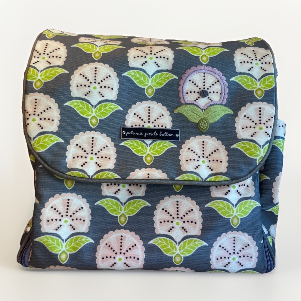 PETUNIA PICKLE BOTTOM Boxy Backpack DIAPER BAG GREEN/PINK GRAY‎ READ